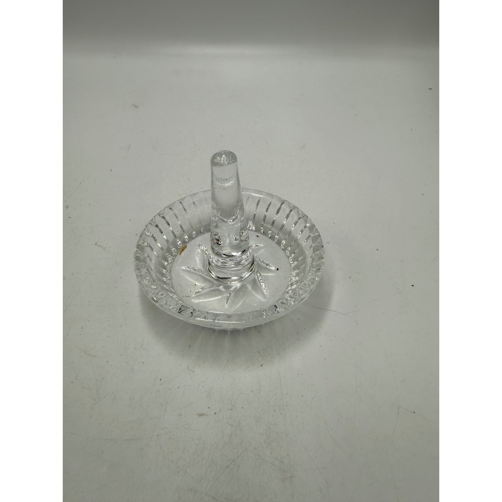 Vintage Clear Pressed Glass Ring Holder Sunburst Scalloped Trinket Dish